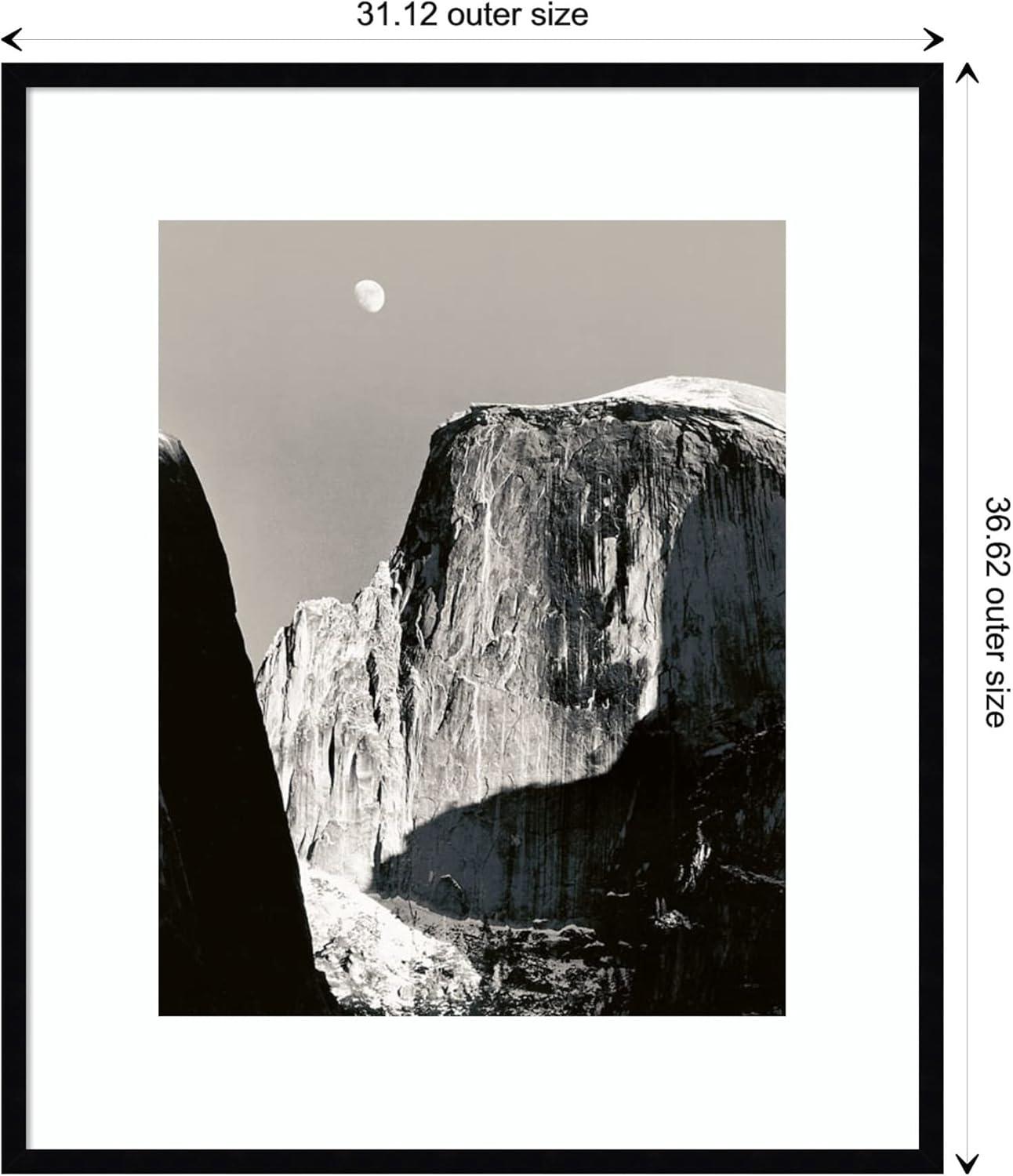 Moon Over Half Dome Black and White Framed Print