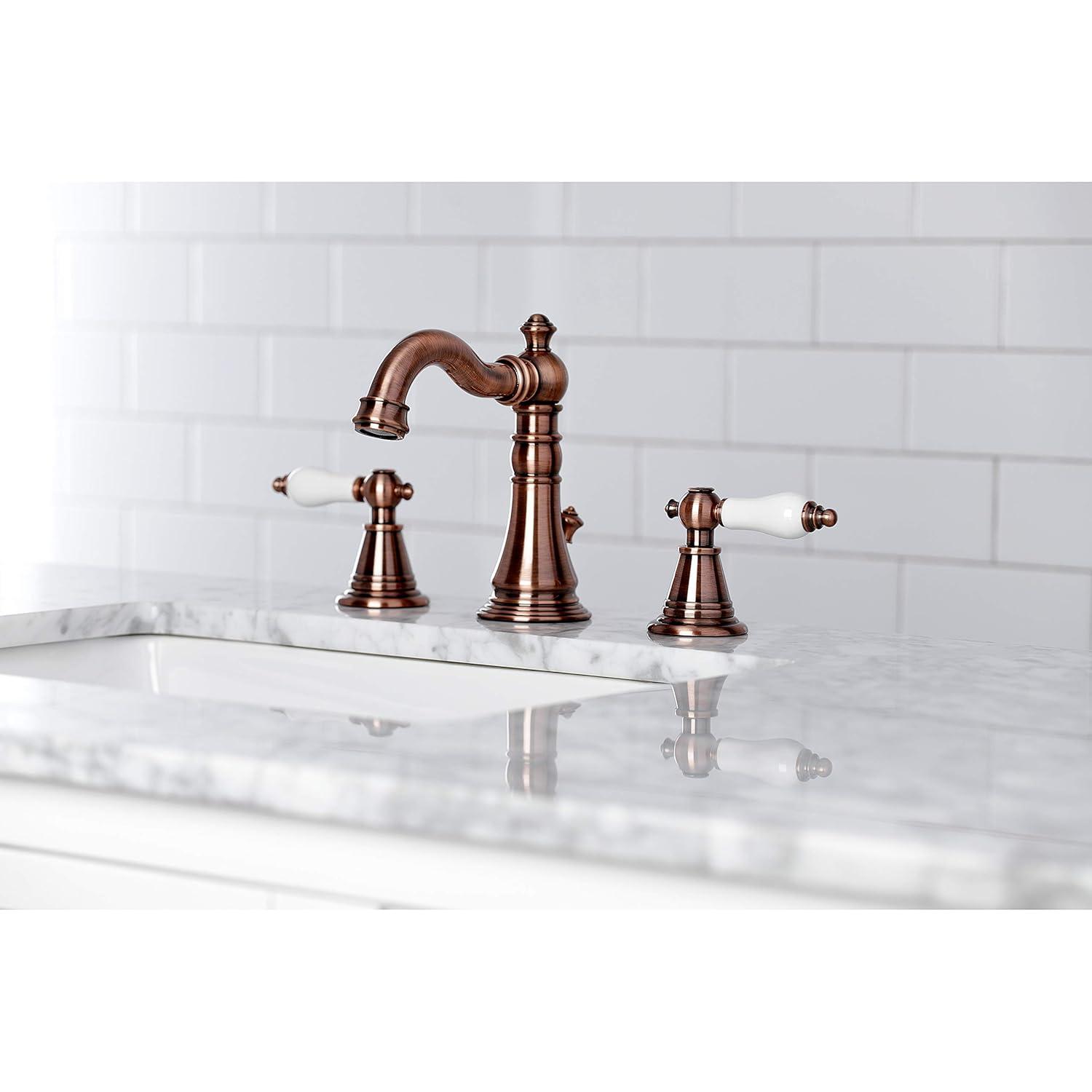 Kingston Brass English Classic Two-Handle 3-Hole Deck Mount Widespread Bathroom Faucet with Pop-Up Drain
