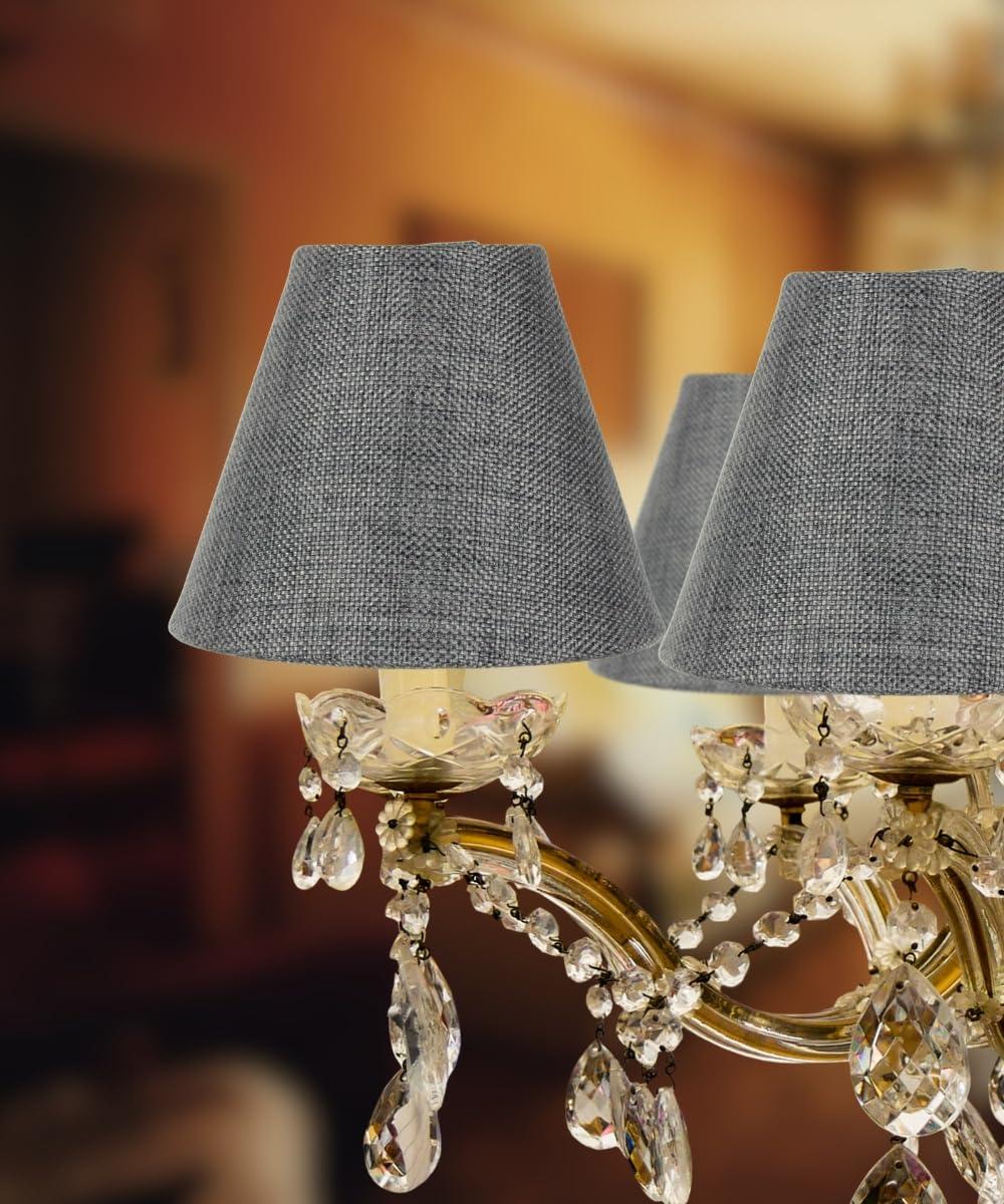 3x5x4 Granite Grey Burlap Candelabra Clip-on Lampshade - Perfect for chandeliers, foyer lights, and wall sconces -Small, Grey
