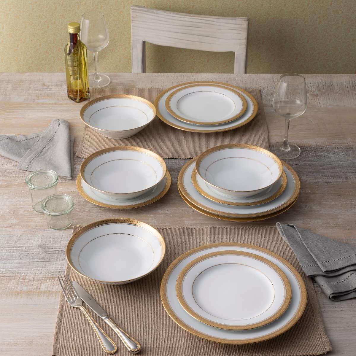 Crestwood Gold 12-Piece Porcelain Dinnerware Set with Gold Trim