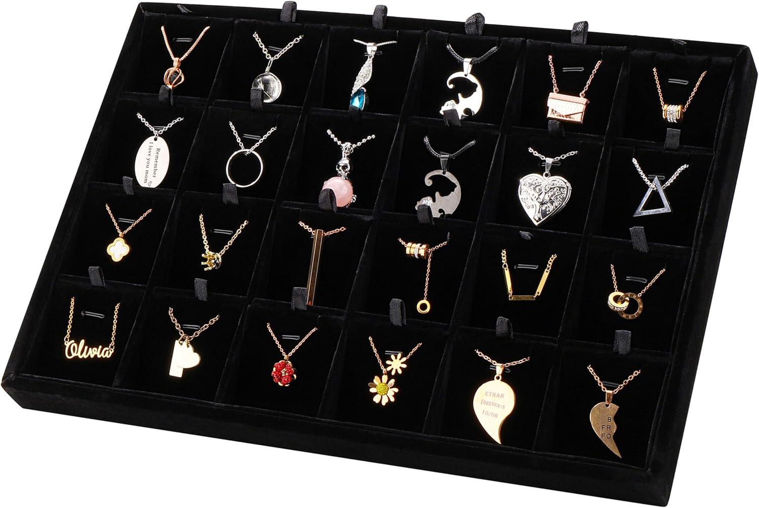 Elegant Beige Linen 24-Compartment Jewelry Tray Organizer