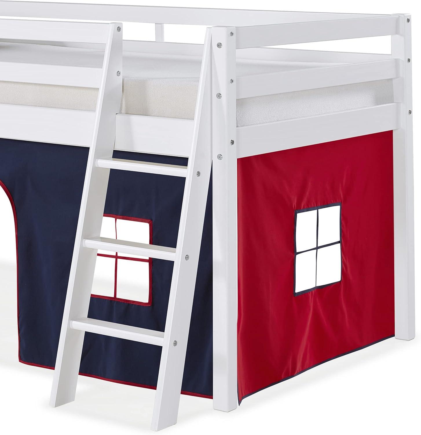 Twin Roxy Junior Kids' Loft Bed with Tent White/Blue/Red - Alaterre Furniture: Low Loft Bed, Toddler Bunk Bed Tent