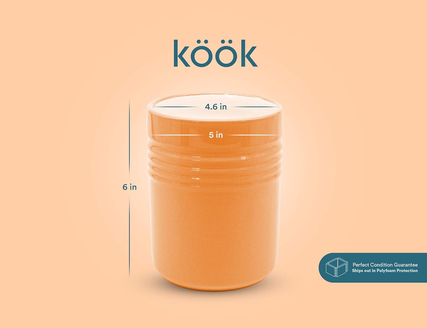 Coral Ceramic Cylinder Utensil Crock, 8 Inches