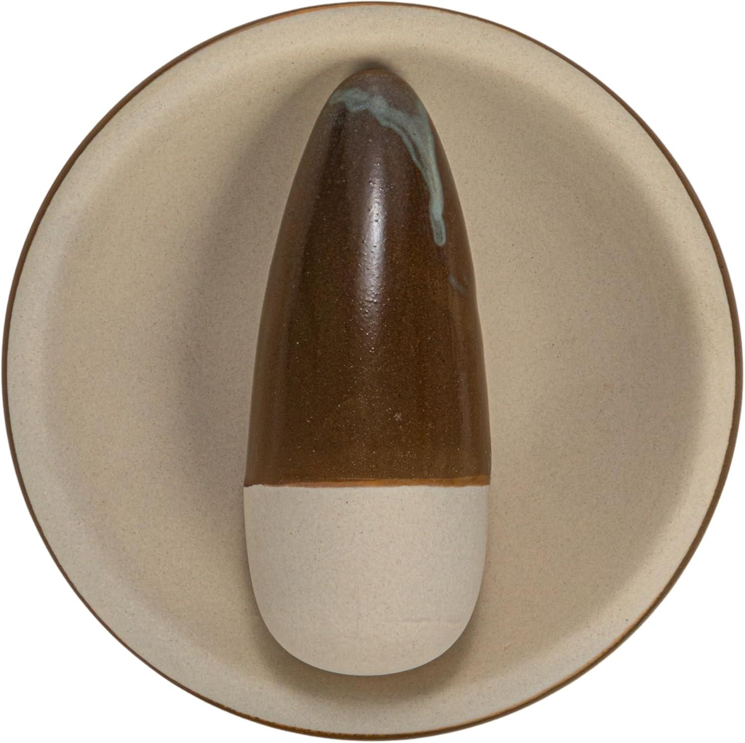 Small Brown and Cream Ceramic Mortar and Pestle