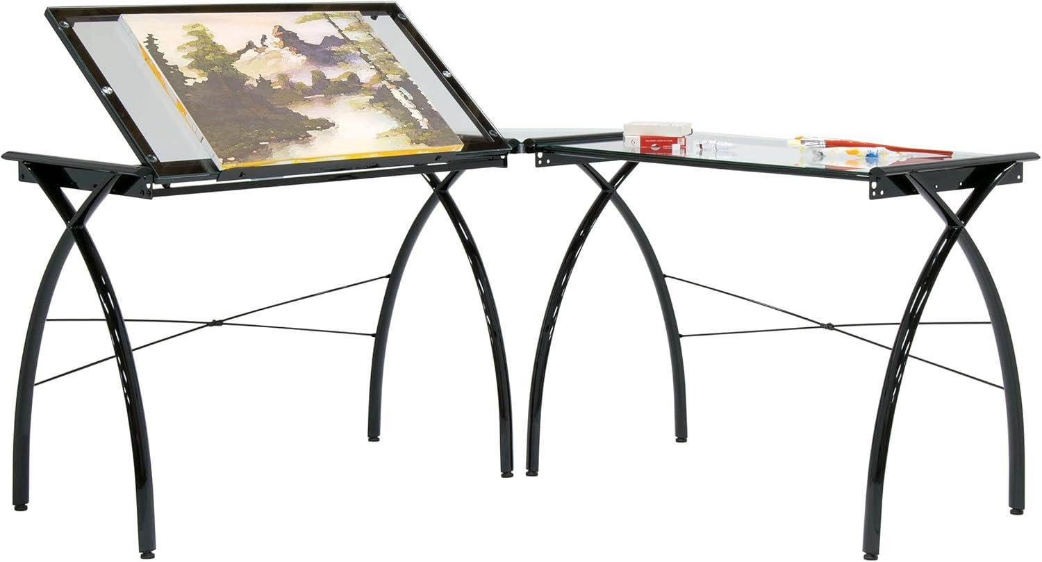 Inbox Zero Courson L-Shaped Glass Top Drafting Table