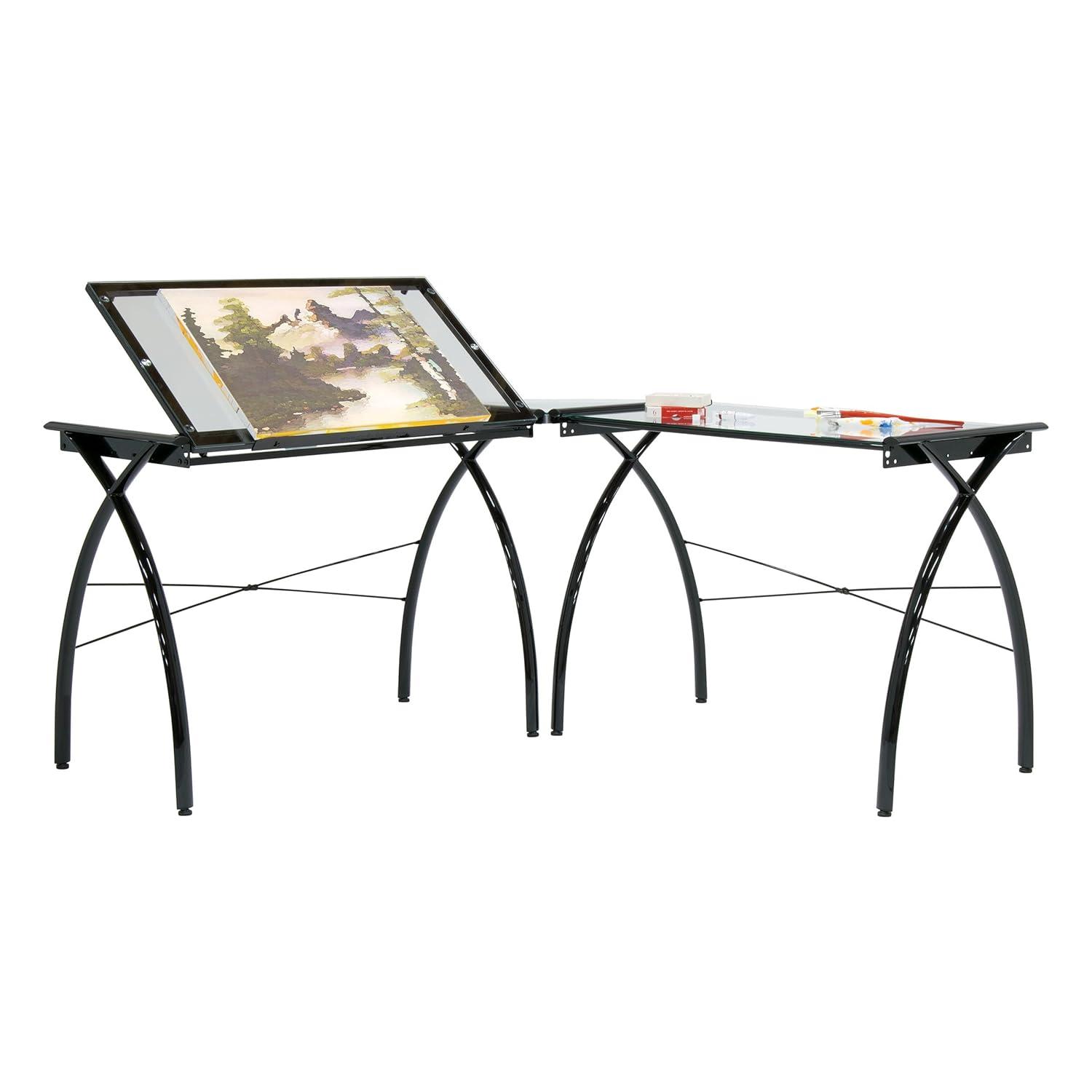Inbox Zero Courson L-Shaped Glass Top Drafting Table