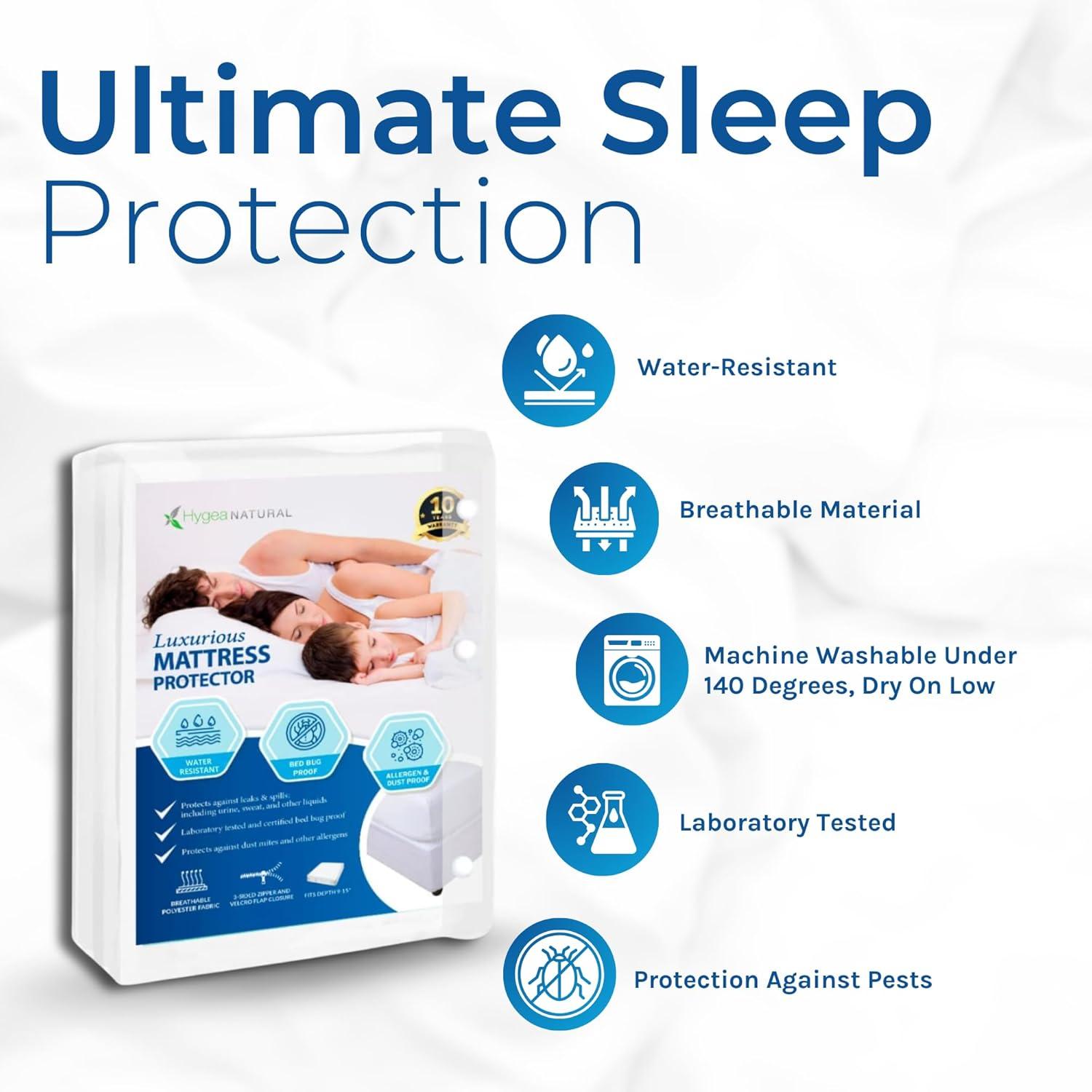 Hygea Natural Waterproof Zipper Mattress Protector Case Pack