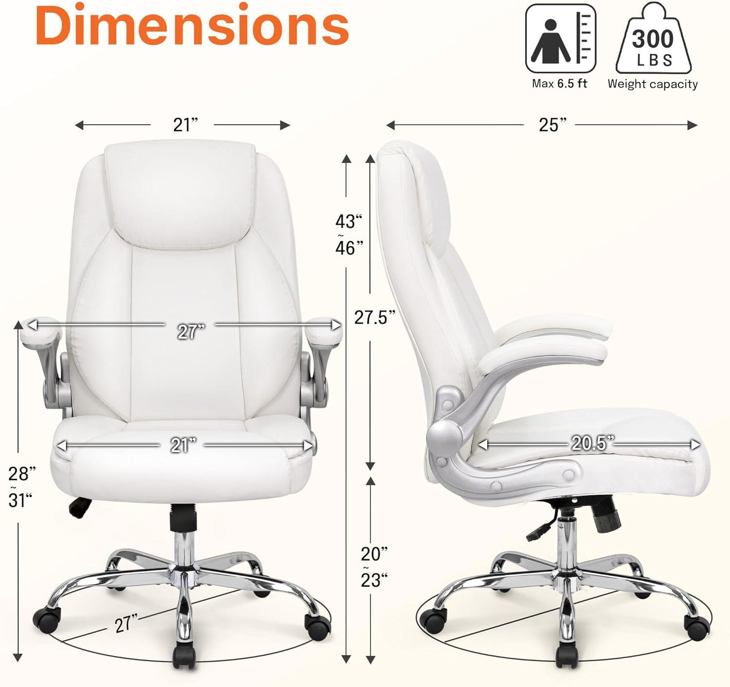Neo Chair executive office chair cushioned 8 Hours Comfort, Heavy Duty Design, ergonomic back support flip-up armrest, White
