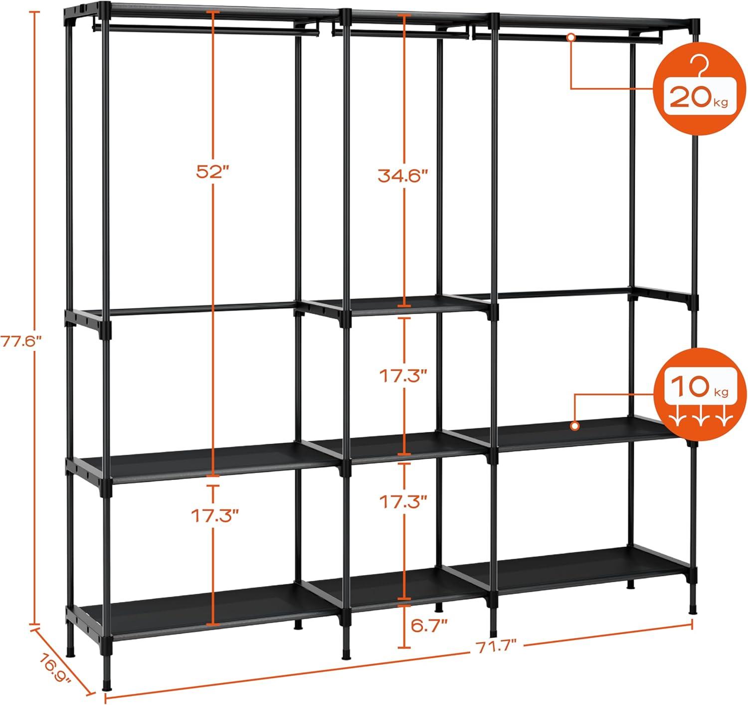 SONGMICS Portable Closet Freestanding Closet Organizer Clothes Rack with Shelves Hanging Rods Black