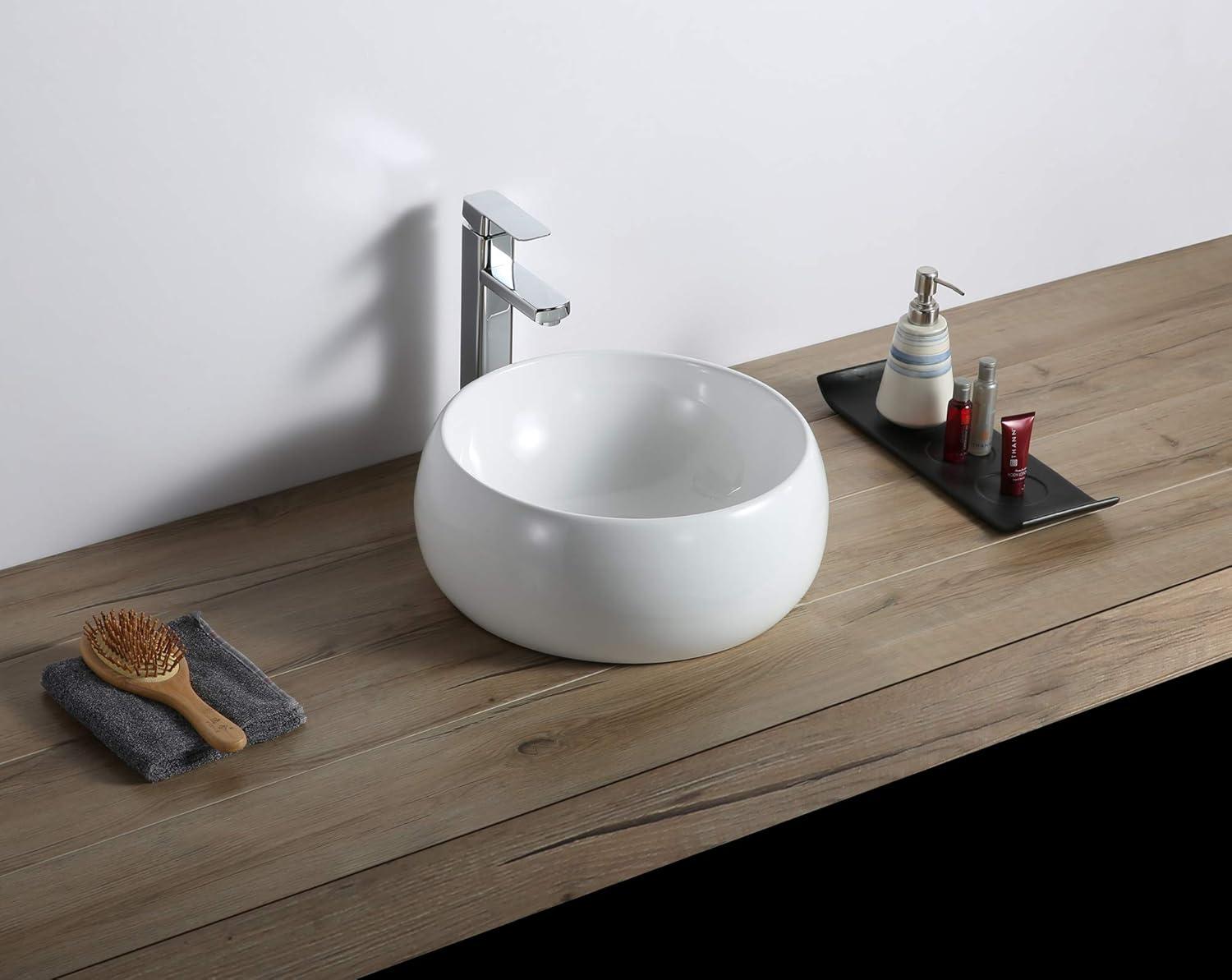 Ruvati Bathroom Vessel Sink Round White Circular Above Counter Porcelain Ceramic