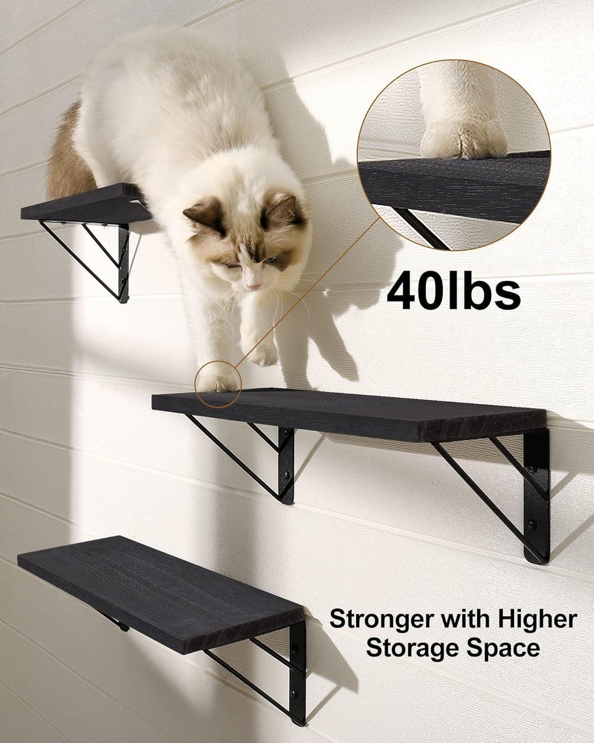 BAYKA Wall Mounted Floating Shelves, Wood Floating Wall Shelf for Books & Decor, Small Space-Saving Display & Organizer（Black，Set of 3）