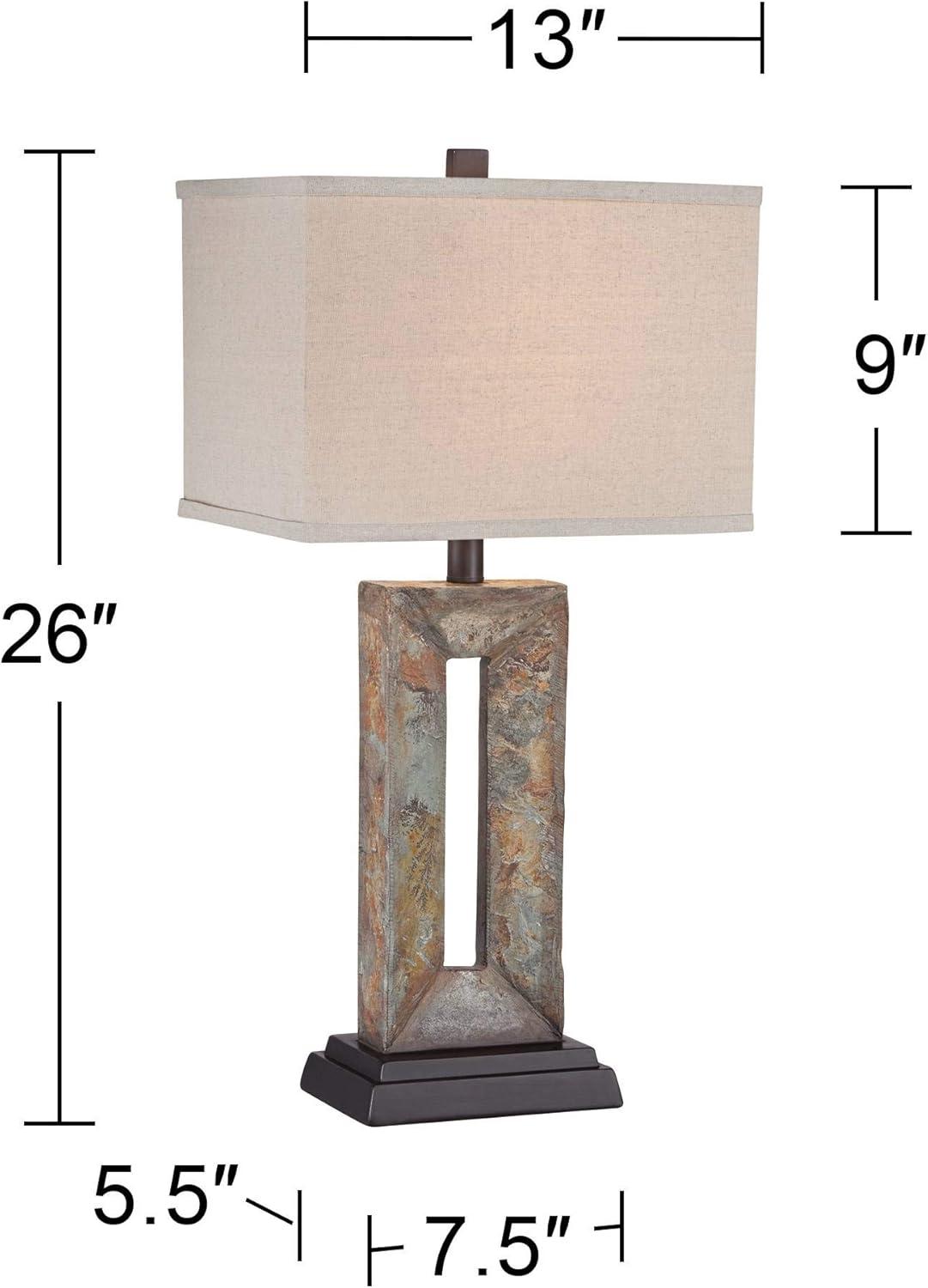 Franklin Iron Works Tahoe Rustic Table Lamp 26" High Natural Stale Rectangular Box Shade for Bedroom Living Room Bedside Nightstand Office Kids House