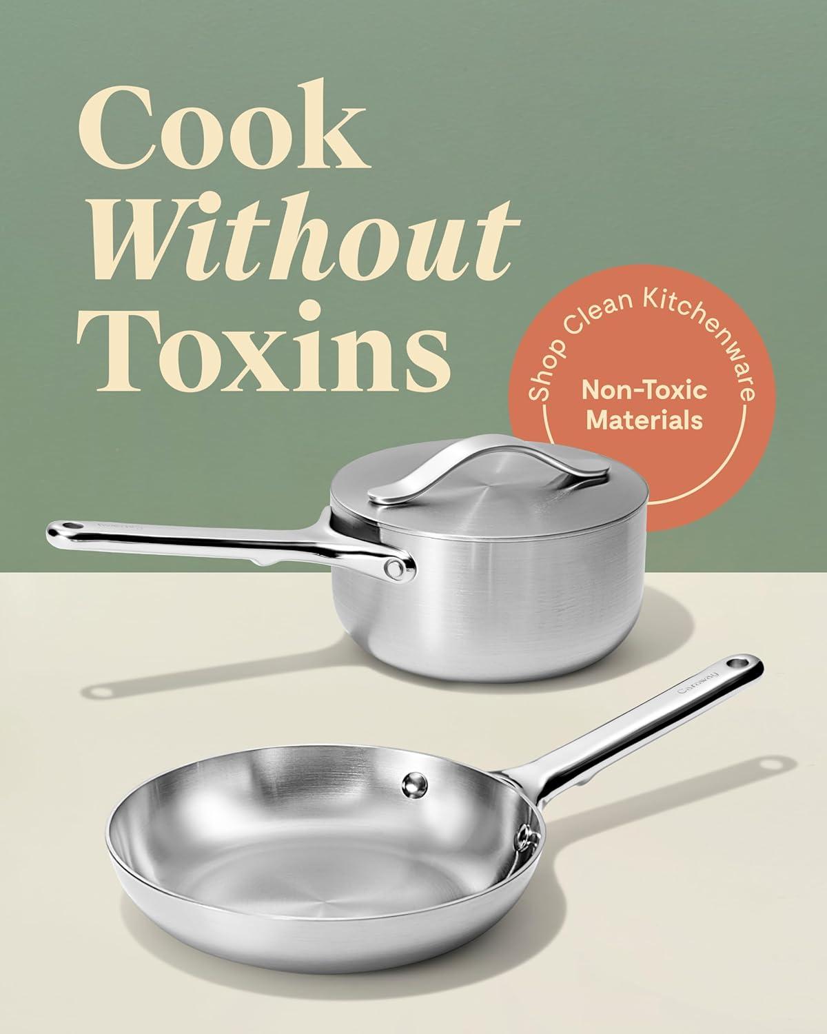 Caraway Home 4pc Stainless Steel Mini Fry Pan and Mini Sauce Pan Set: Non-Toxic Cookware, Induction Compatible