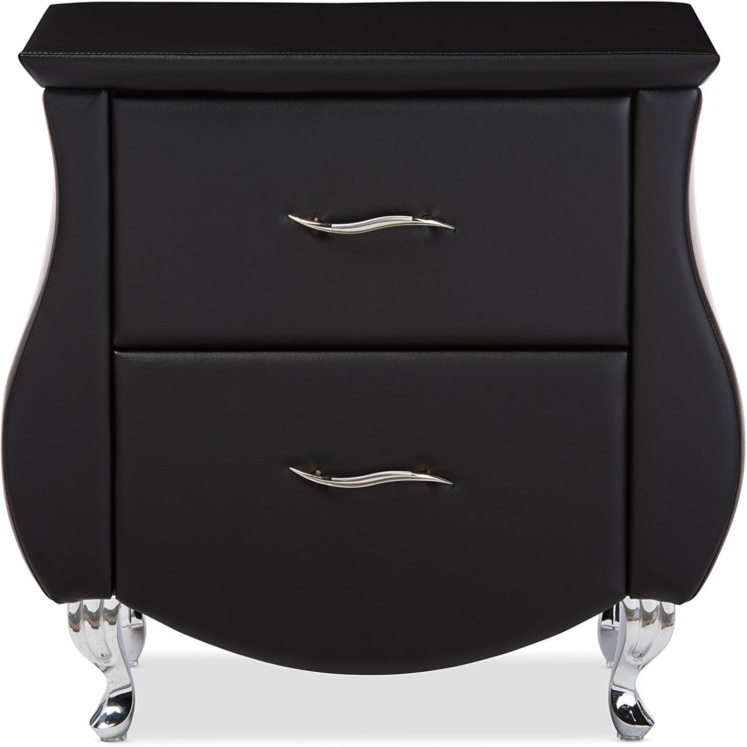 Erin 25.7" Modern Black Faux Leather 2-Drawer Nightstand