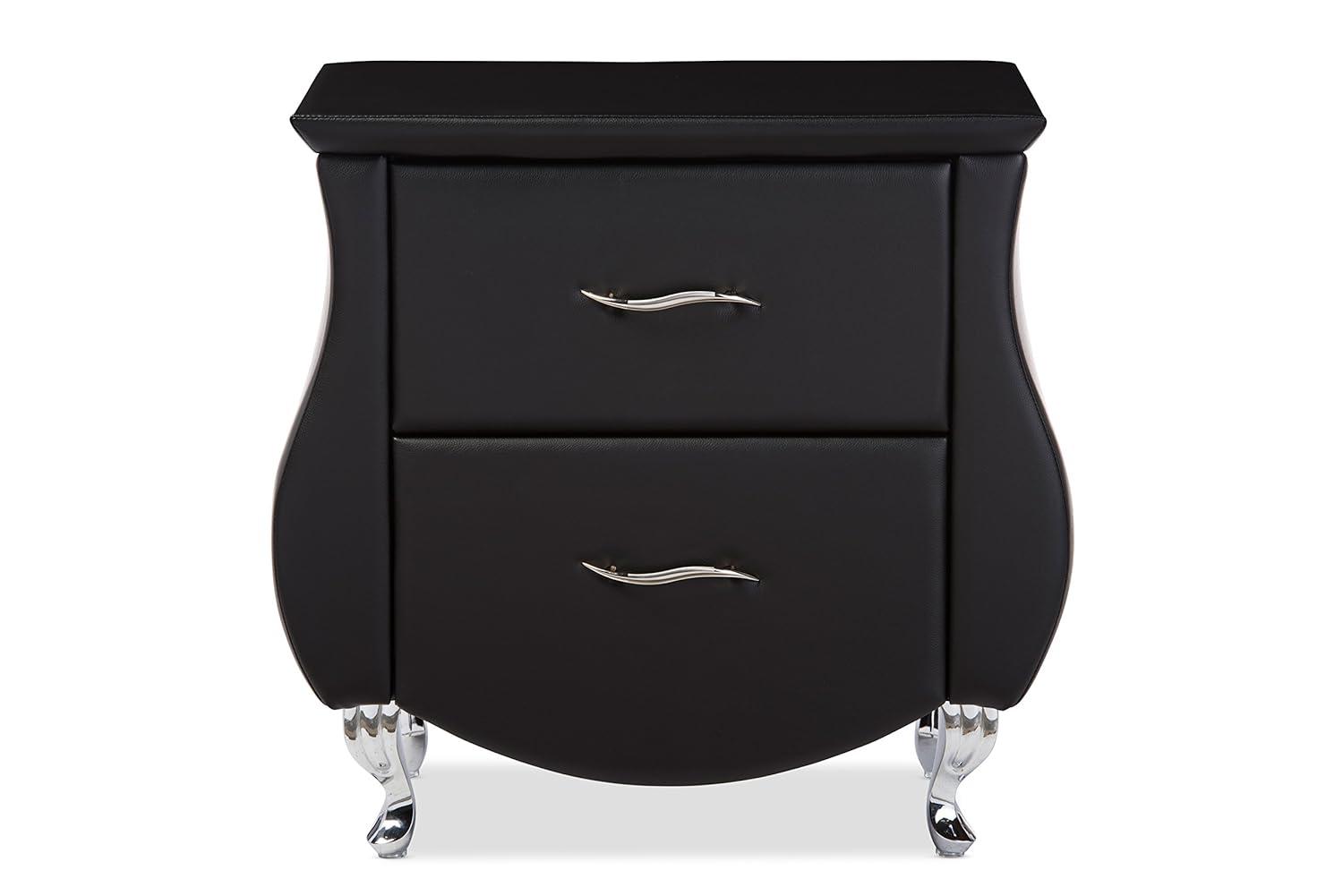 Erin Modern And Contemporary Faux Leather Upholstered Nightstand - Black - Baxton Studio: Elegant Bedside Table with Storage Drawer