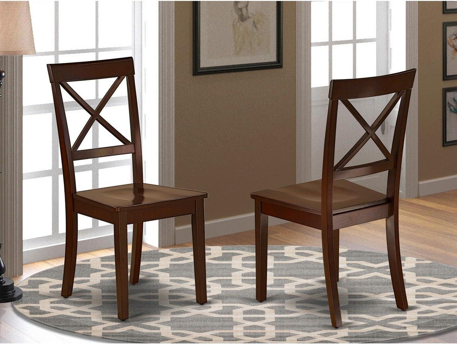 Traditional Mahogany Wood Cross Back Dining Chairs, Set of 2