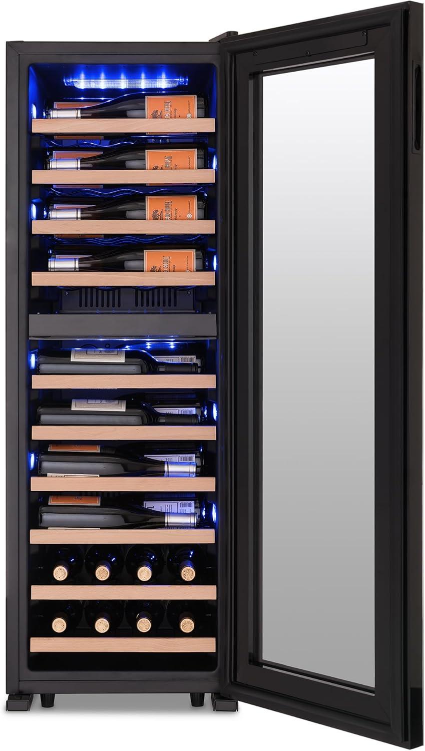 Newair Shadow Series Wine Cooler Refrigerator 56 Bottles Dual Temperature Zones, Freestanding Mirrored Wine and Beverage Fridge