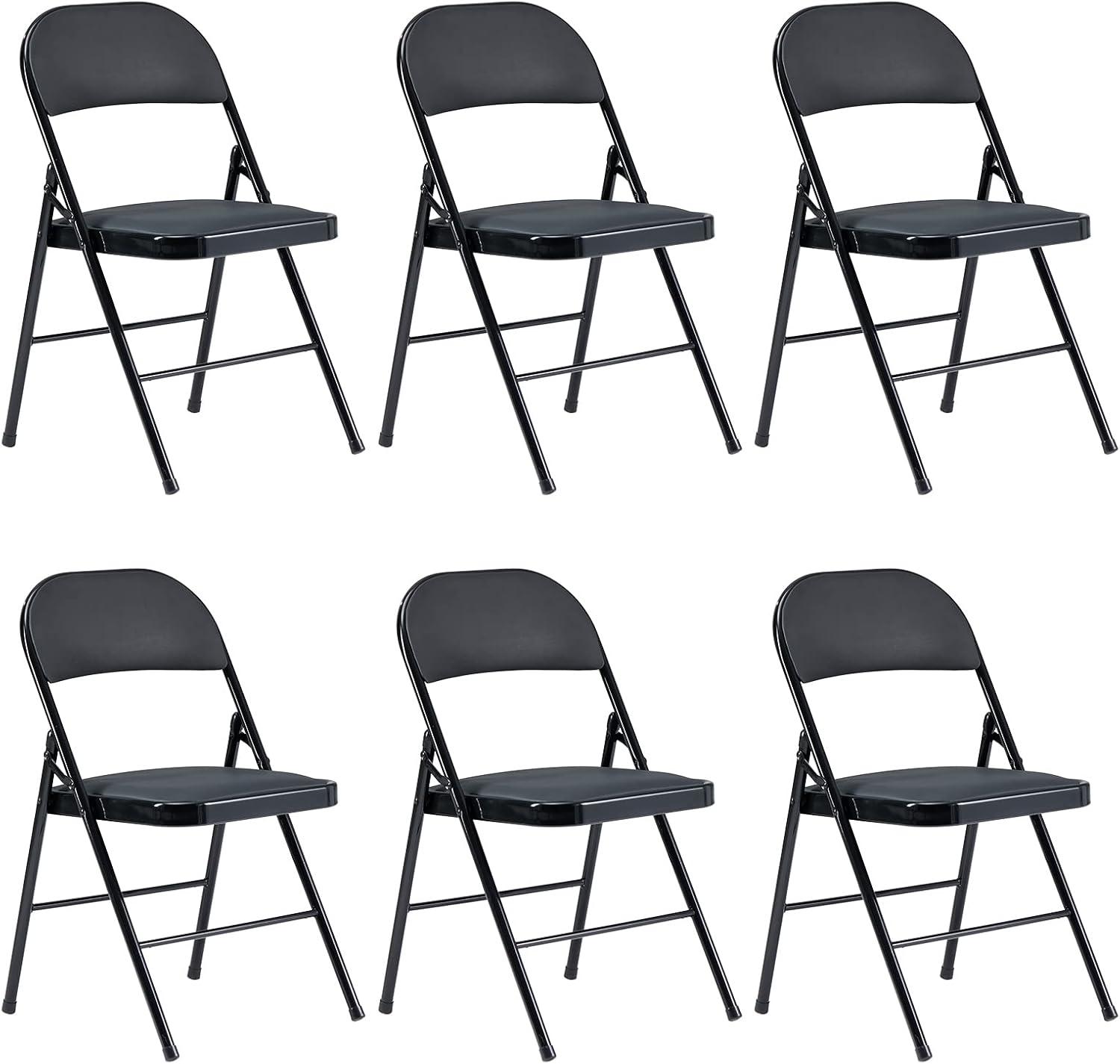 Ktaxon 6 Pack Folding Chairs Wedding Party Chair Foldable Dining Chairs with Metal Frame and Soft Cushion Black