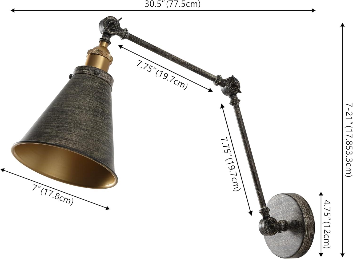 JONATHAN Y Rover 7" Classic Industrial Metal Adjustable Arm LED Wall Sconce, Rustic Dark Gray/Brass Gold