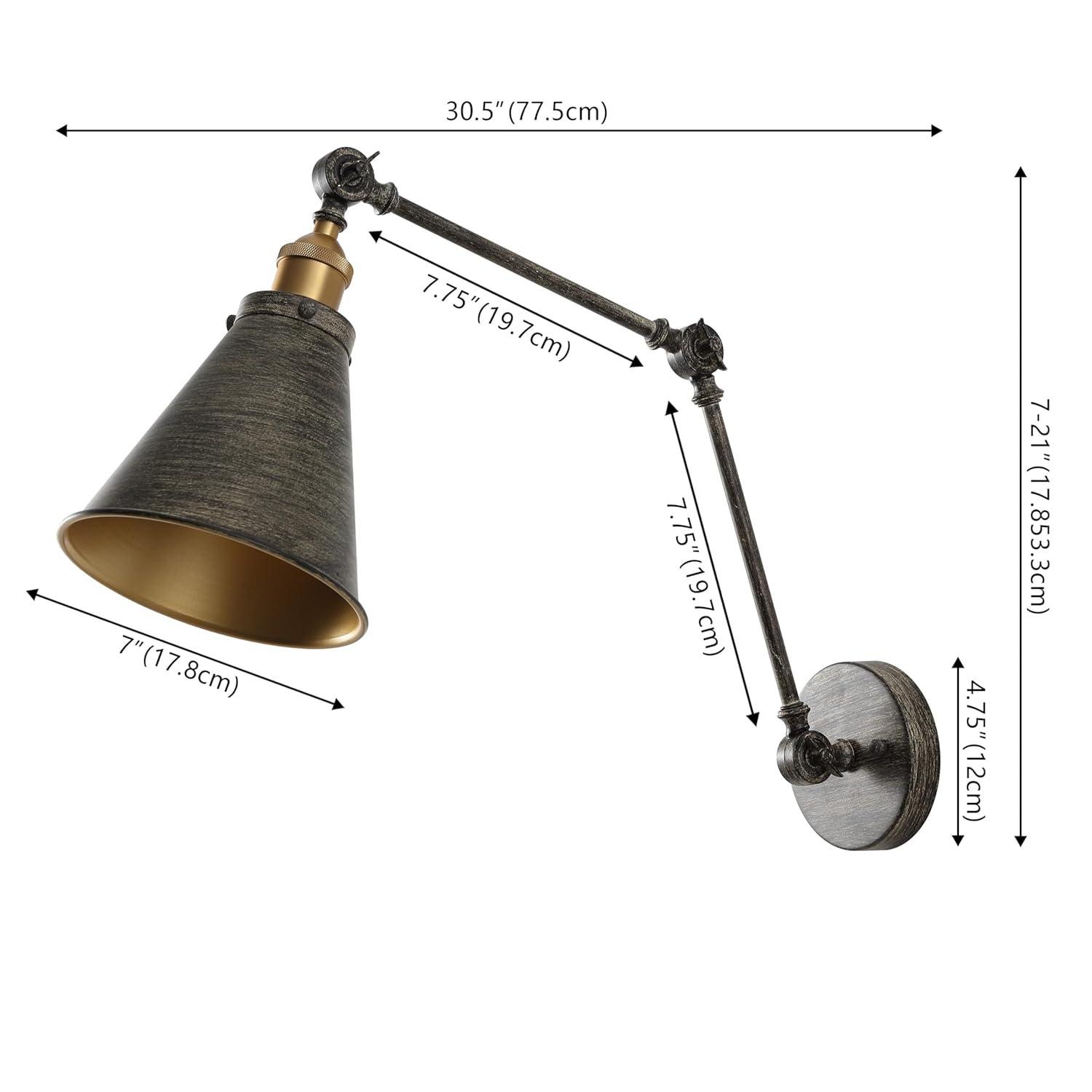 JONATHAN Y Rover 7" Classic Industrial Metal Adjustable Arm LED Wall Sconce, Rustic Dark Gray/Brass Gold