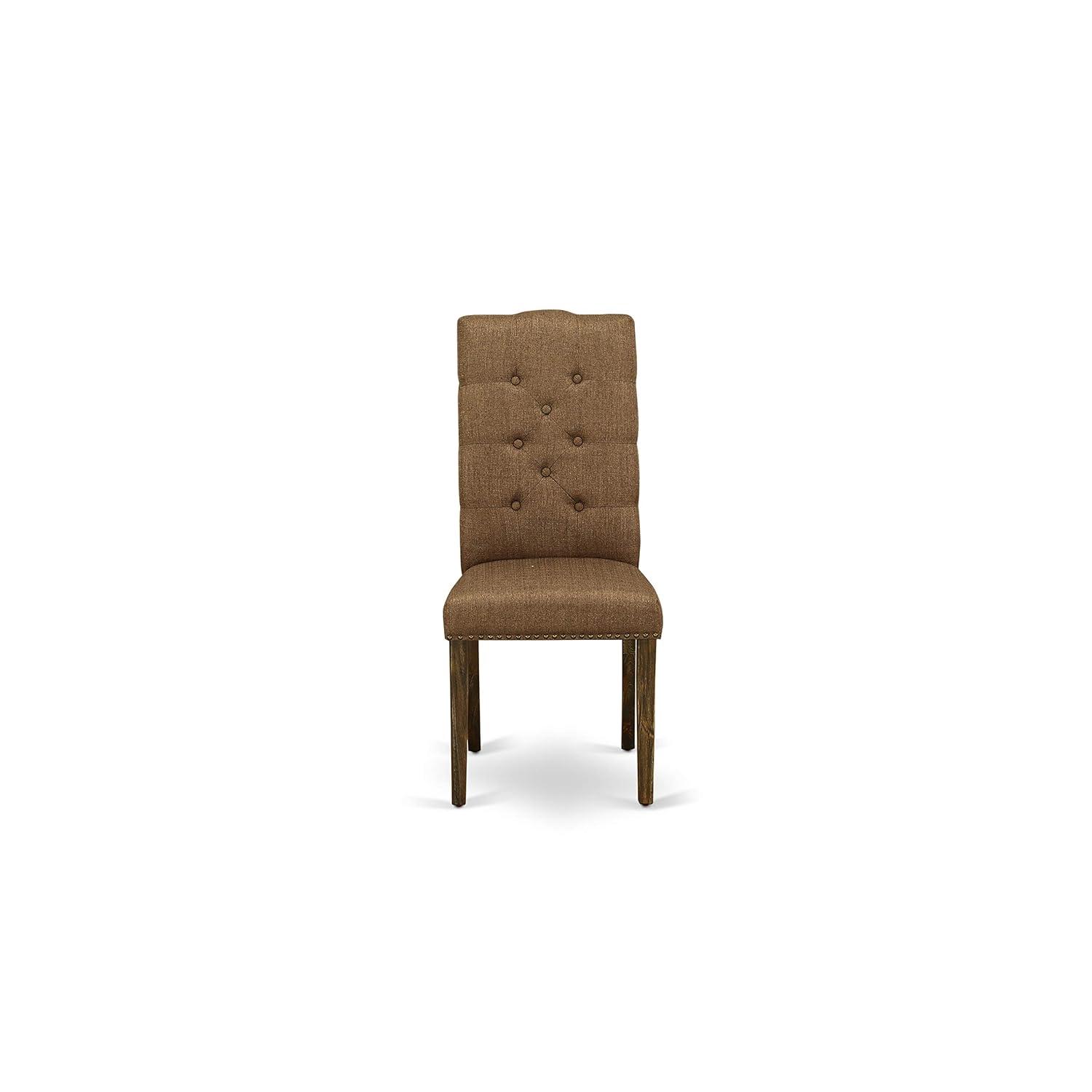 Elsa Parson Chair with Distressed Jacobean 418ed Leg & Brown Linen Fabric - Set of 2