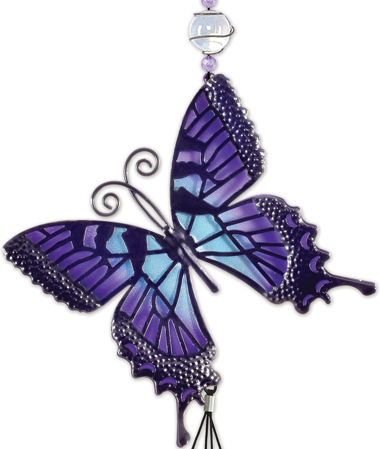 Large Purple and Black Metal Butterfly Wind Chime, 45-Inch