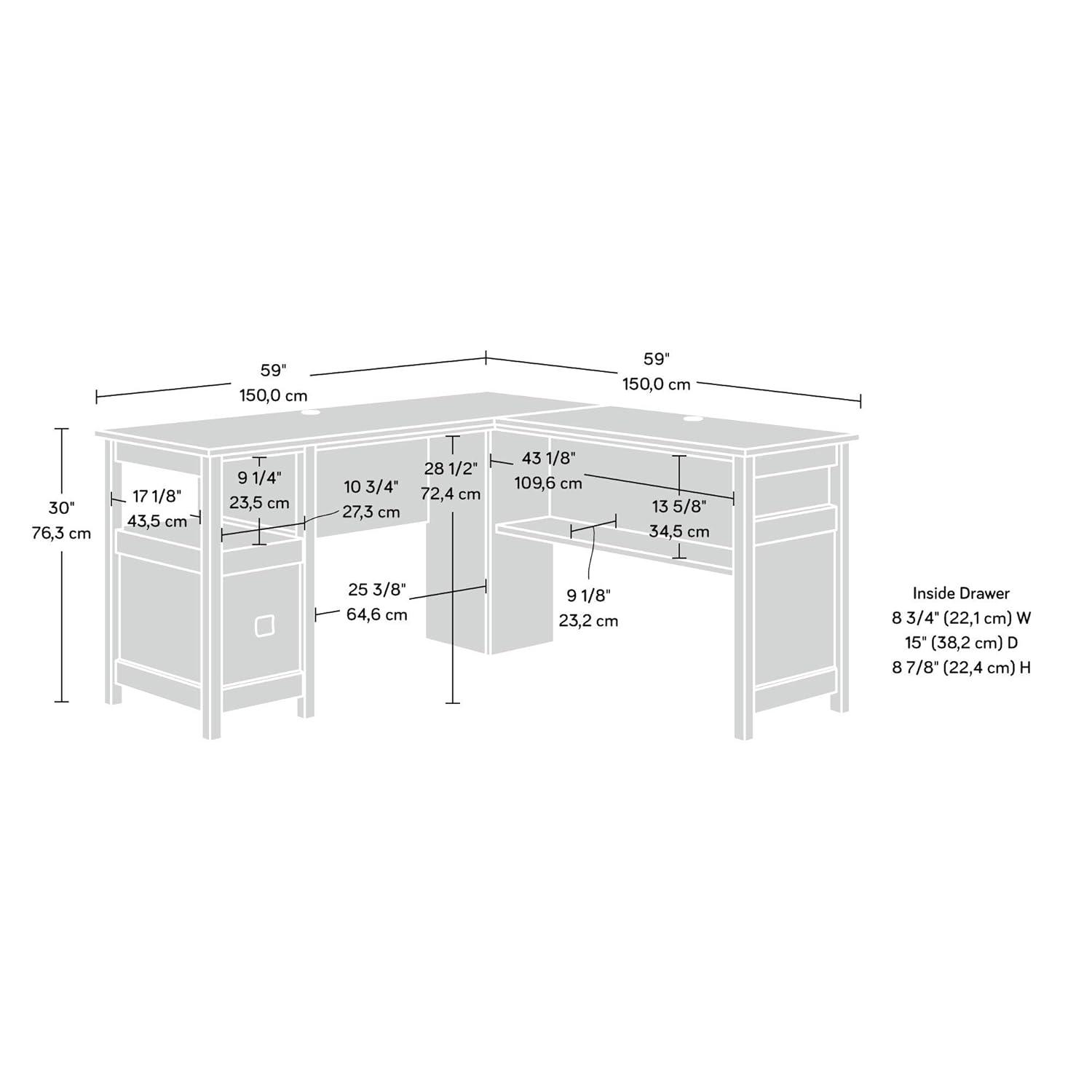 Cannery Bridge L Desk Sindoori Mango - Sauder: Mid-Century Modern Office Furniture with File Storage