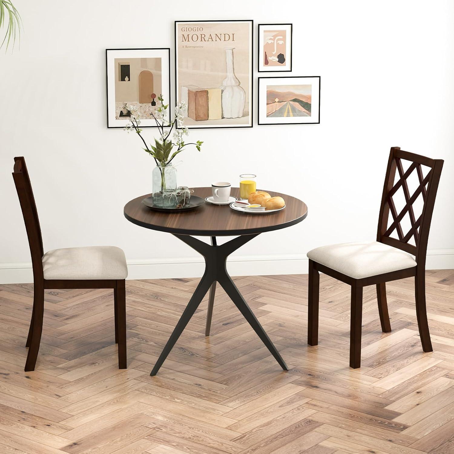 Spaco Dining Chair Set of 2 Wood Kitchen Chairs with Upholstered Seat Cushion and Rubber Wood Legs-Brown, Lounge Chair, Dining Room Chair for Kitchen, Dining, Bedroom, Living