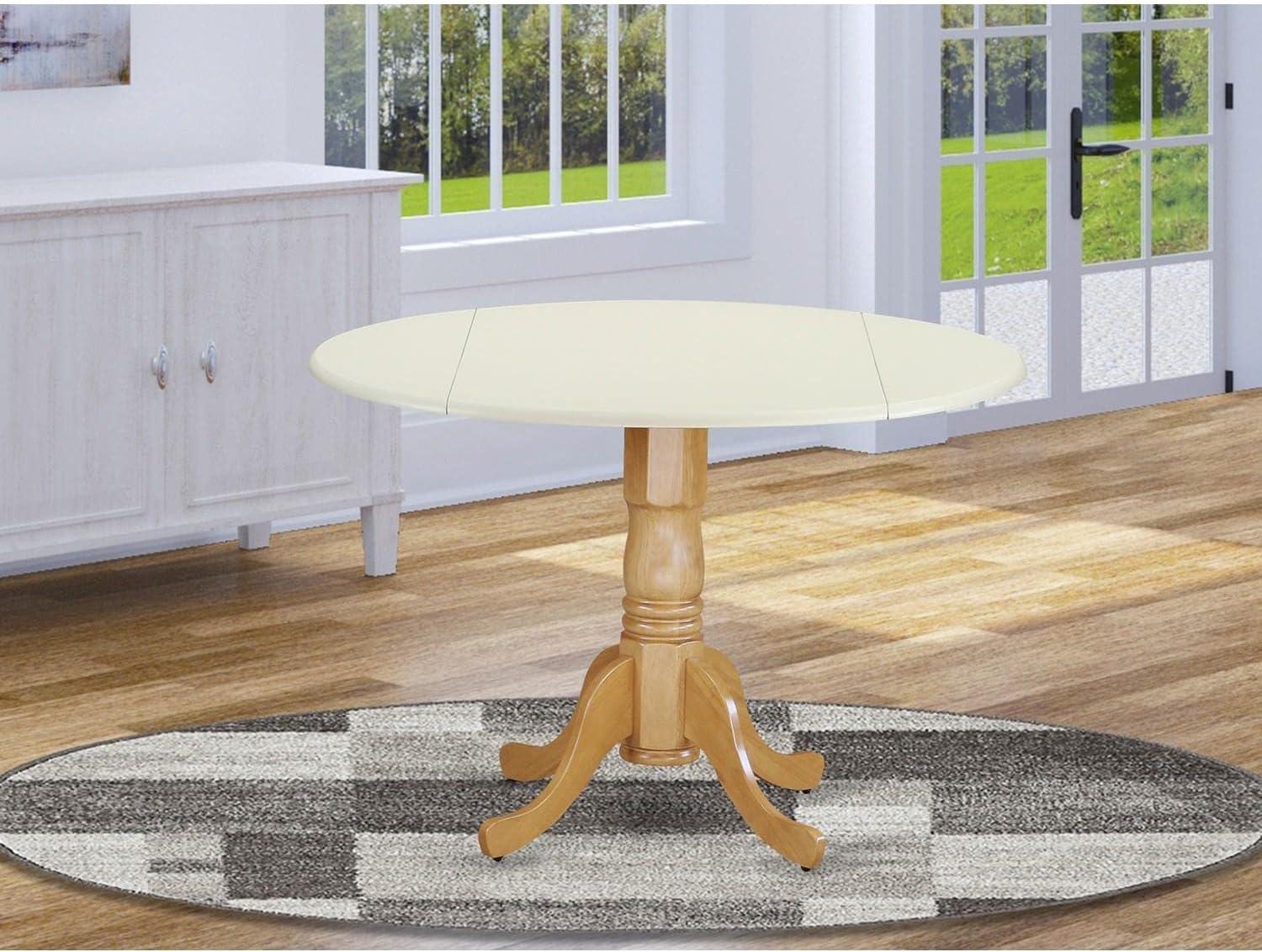 Mid-Century Modern 42" Round Rubber Wood Dining Table in Linen White & Oak