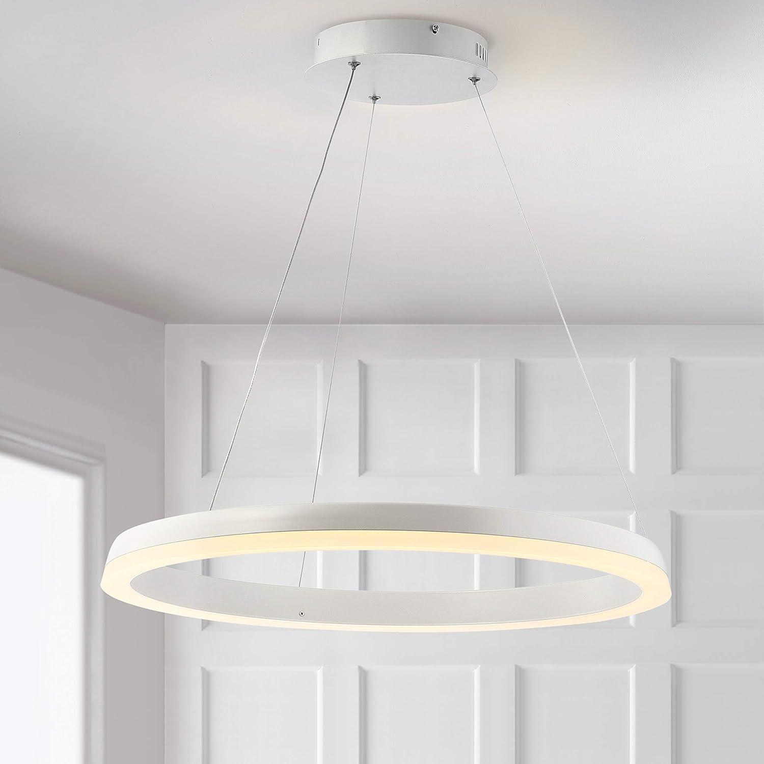 Baxter 23.5" 1-Light Modern Contemporary Aluminum Integrated LED Hoop Pendant, Matt White