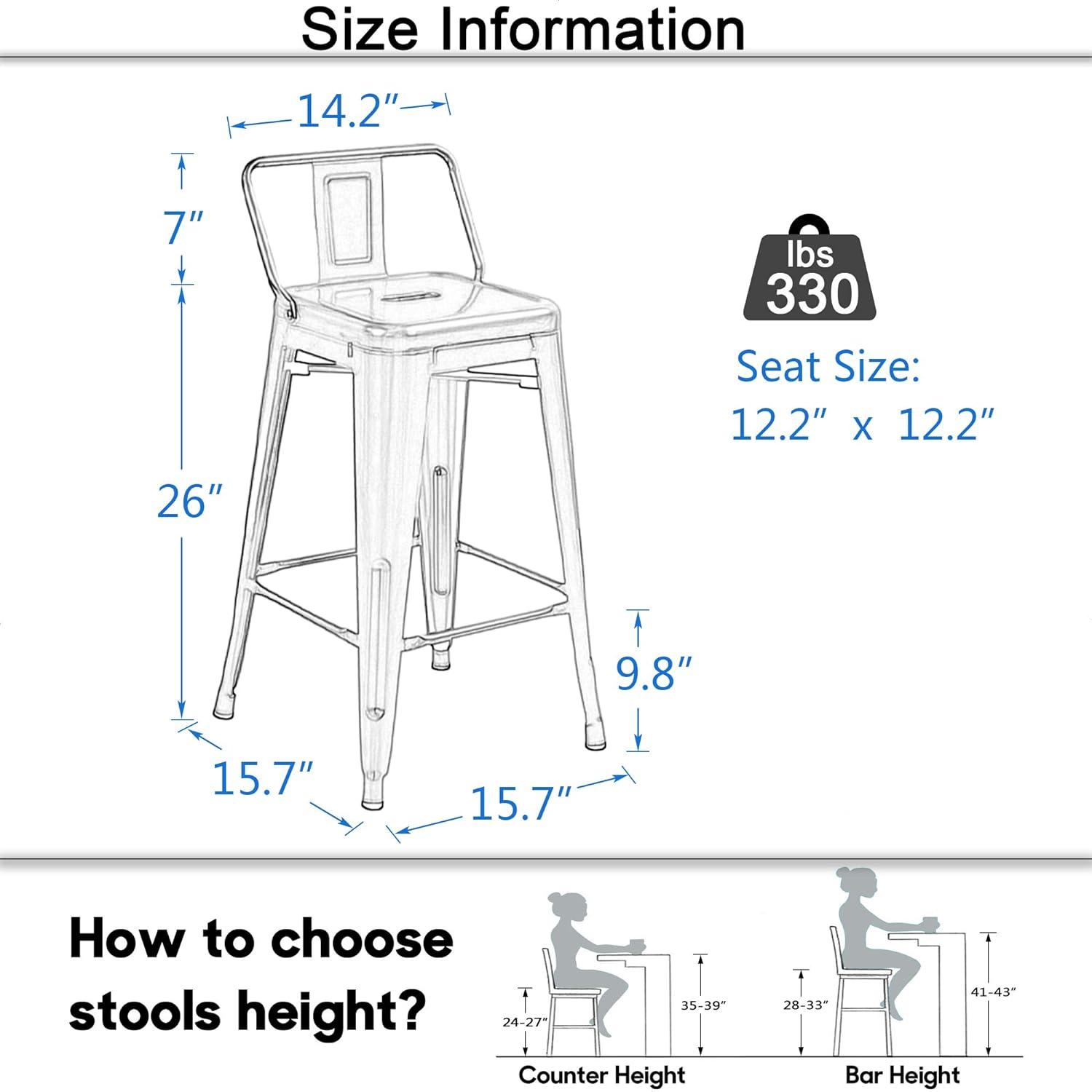 Set of 4 Black Metal and Wood Counter Height Bar Stools