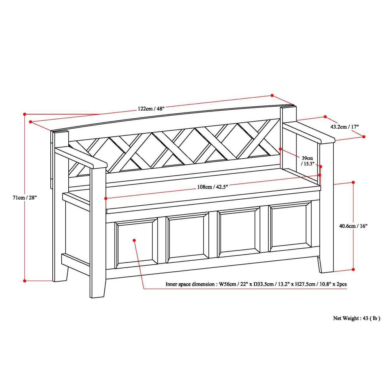 Simpli Home Amherst 48"W Solid Wood Entryway Storage Bench with Lift-Top Lid and Dual Compartments
