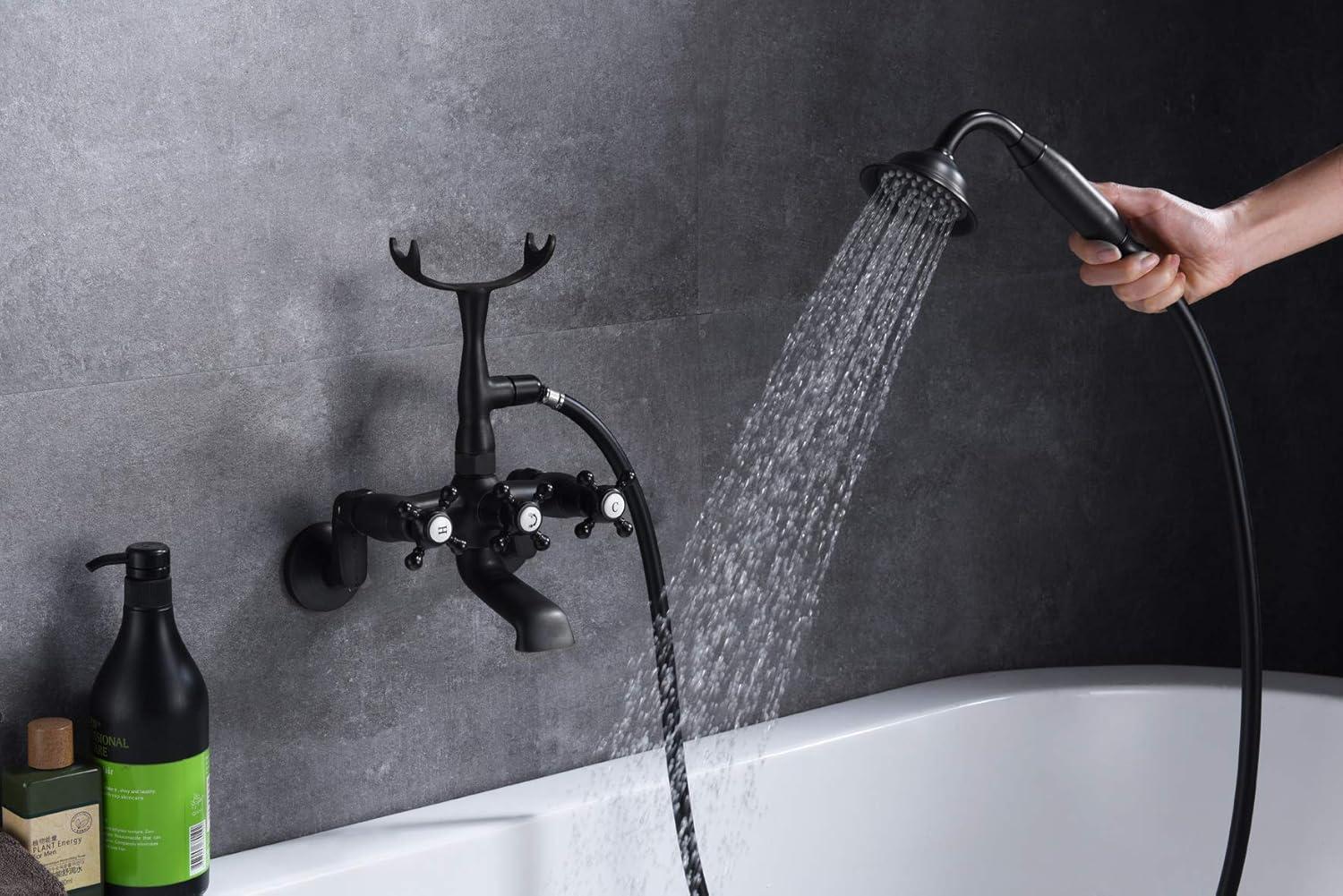 Wall Mounted Clawfoot Tub Faucet Matte Black Finish, Wide C Holes Distance Sumerain