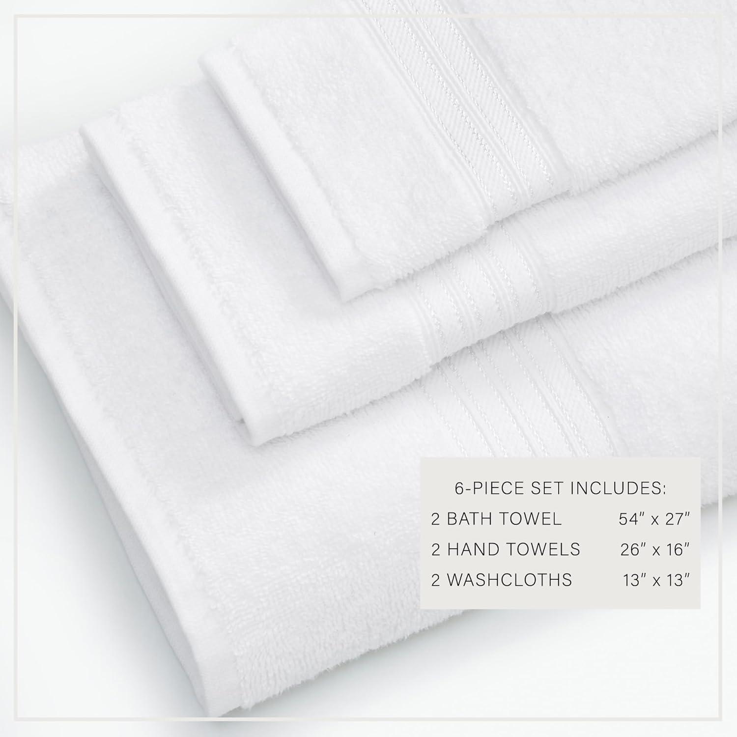 100% Cotton Quick-Dry Everday Towel Set - Great Bay Home (6 Piece Set, White)