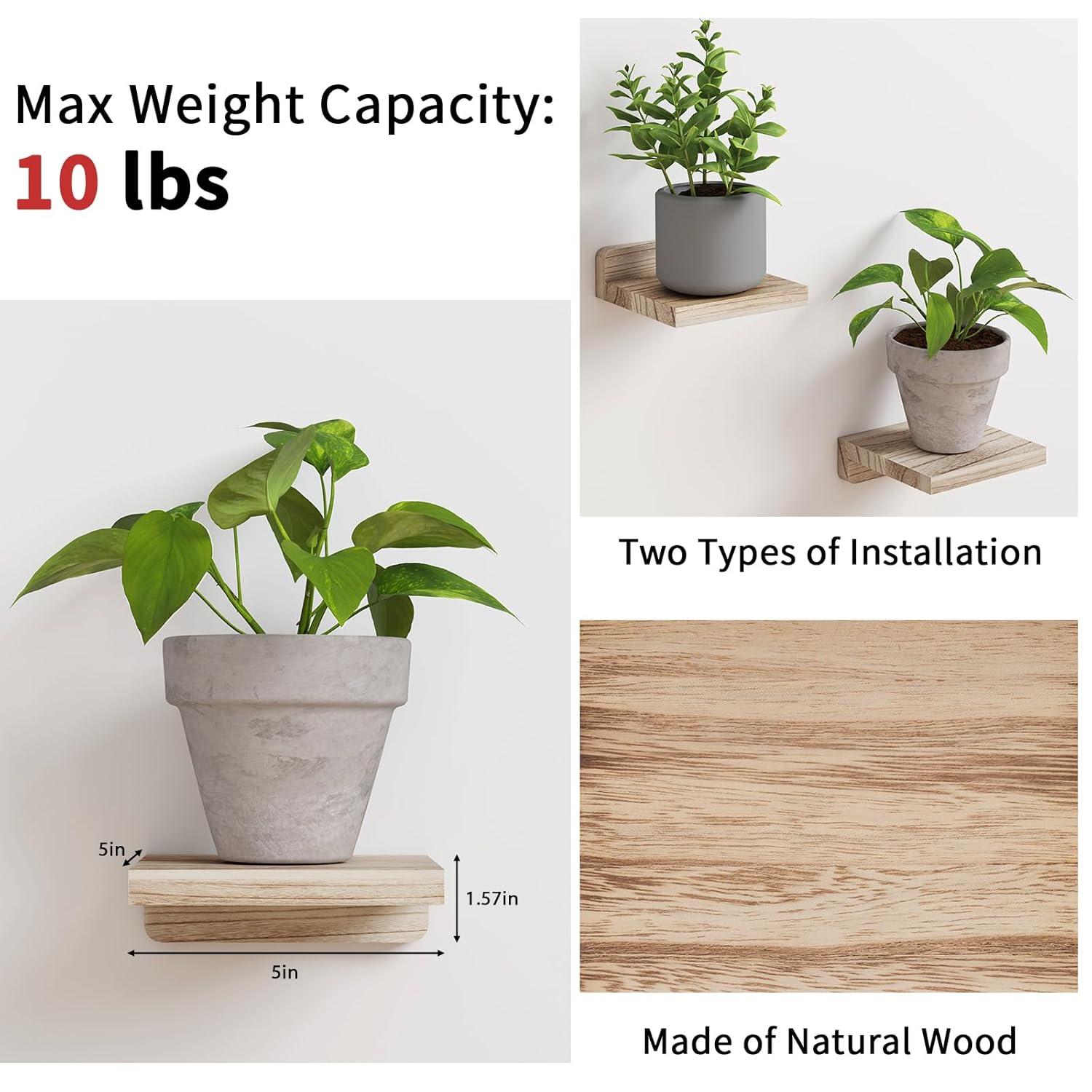 Fairy Small Floating Shelves, Wall Shelf Set of 4, Rustic Wood Small Wall Mounted Shelves, 5x5inches, Dark Carbonized Black