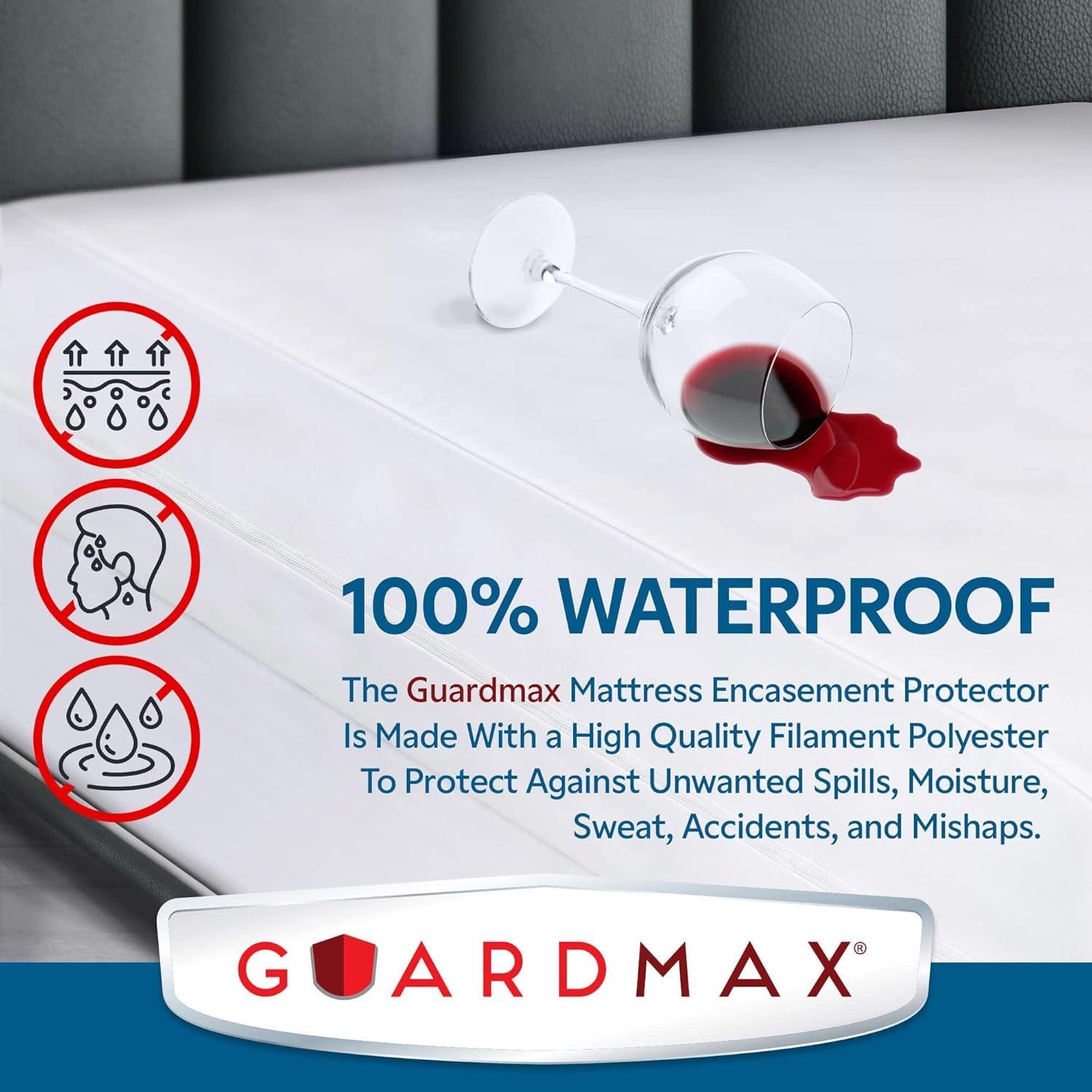 Guardmax Waterproof Twin Mattress Protector Encasement for Larger Mattressess with Zipper – White