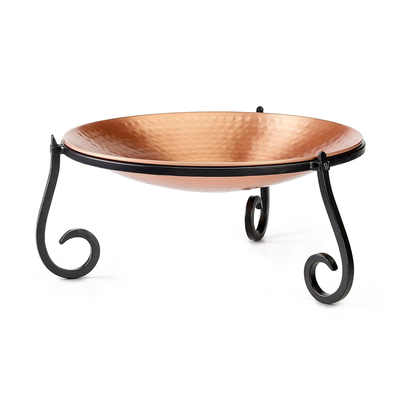 Good Directions BB-1 Pure Copper Birdbath Bird Feeder Heavy Gauge, 13.5” Diameter, Hand-Forged Black Steel Stand