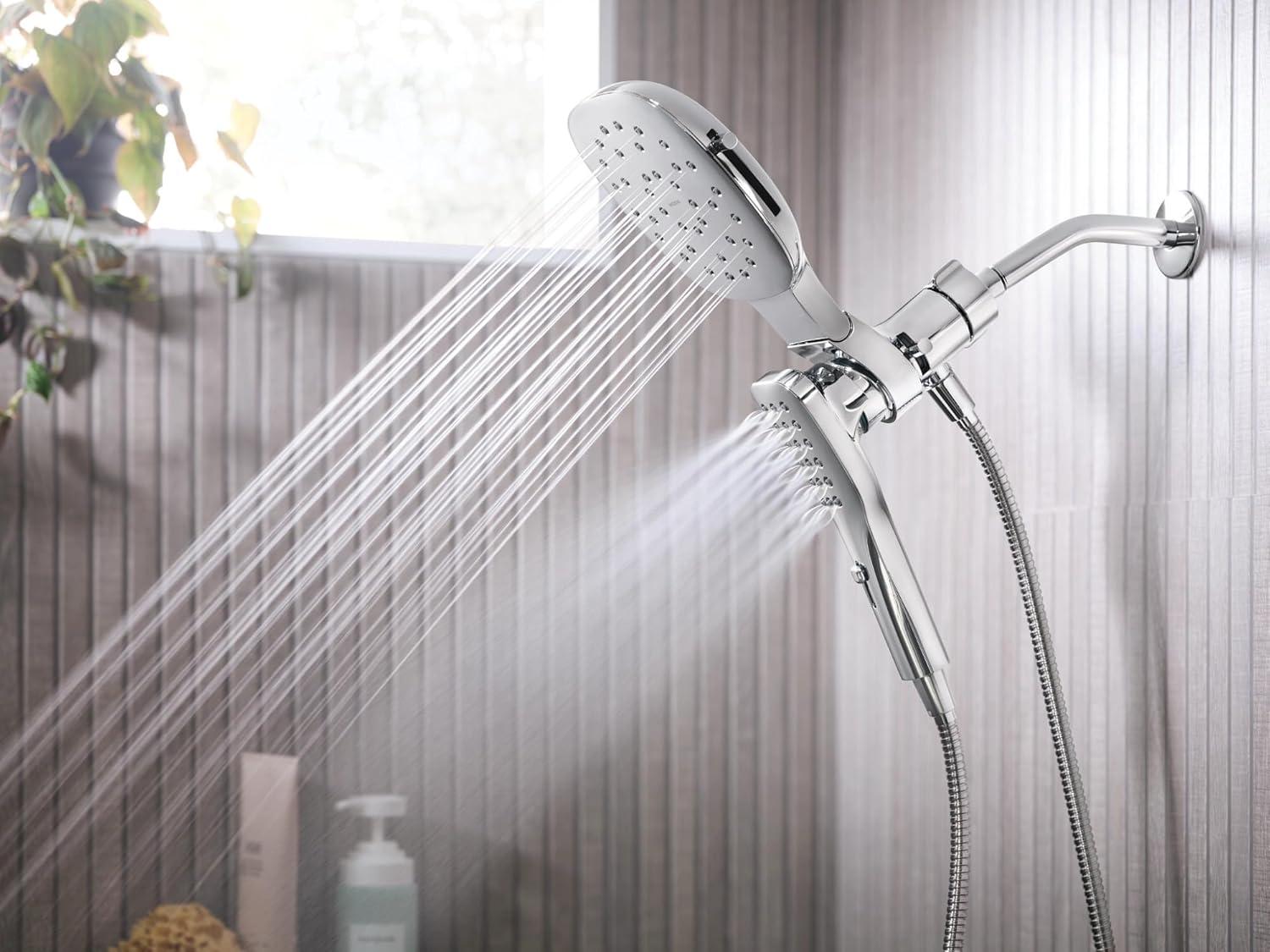 Chrome Square Dual Rain Shower Head with Handheld