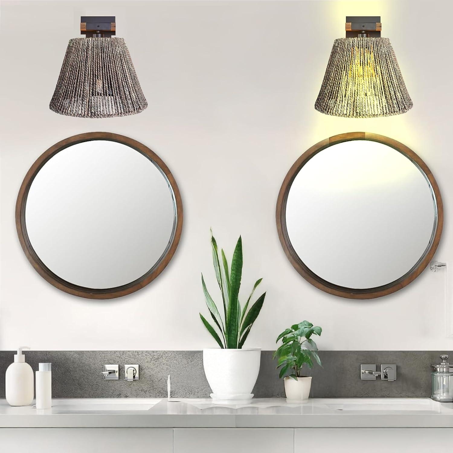 Bayou Breeze Bayou Breeze Farmhouse Water Hyacinth Drum Lamp Shades for Table Lamps, Wicker Pendant Light Shade Replacement, Rustic Light Fixture Cover, Woven Chandelier Replacement Shades for Living Room, Kitchen, Desk Decor, Spider Fitter