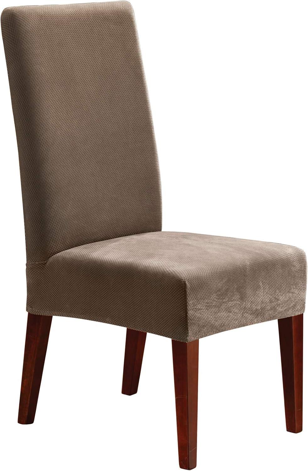 Taupe Stretch Pique Elegant Dining Chair Slipcover