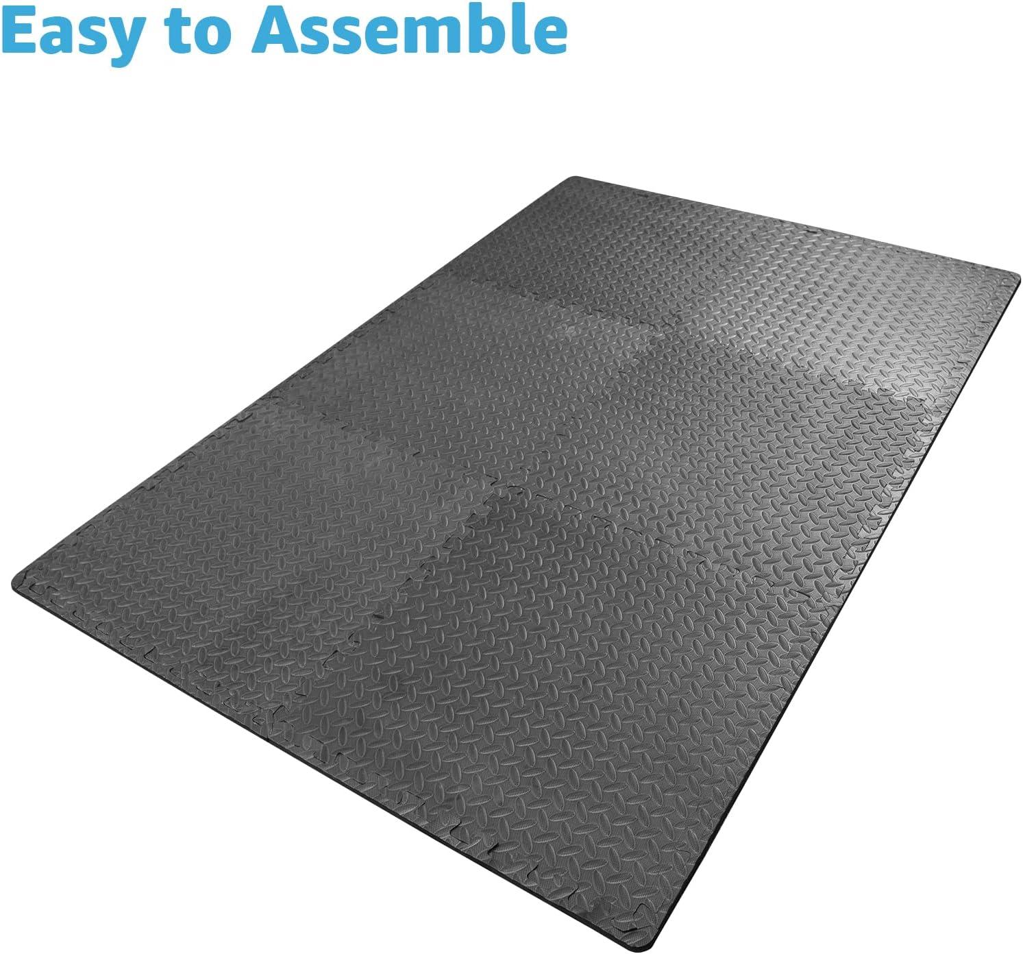 Interlocking Exercise Foam Mats, 6 Pieces Exercise Puzzle Mat, 24" EVA Foam Floor Mat for Home Gym Equipment, 24 Sq Ft, Black