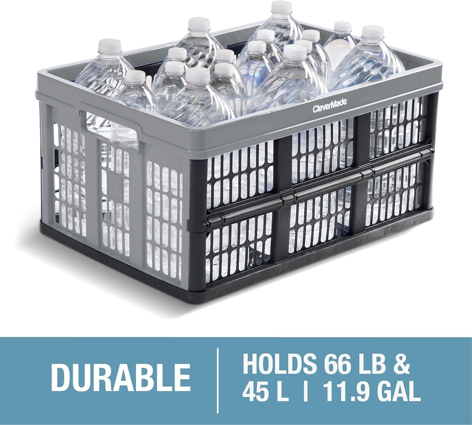 CleverMade Collapsible Utility Crate - 45L (12 Gal) Obsidian, 1 Pack