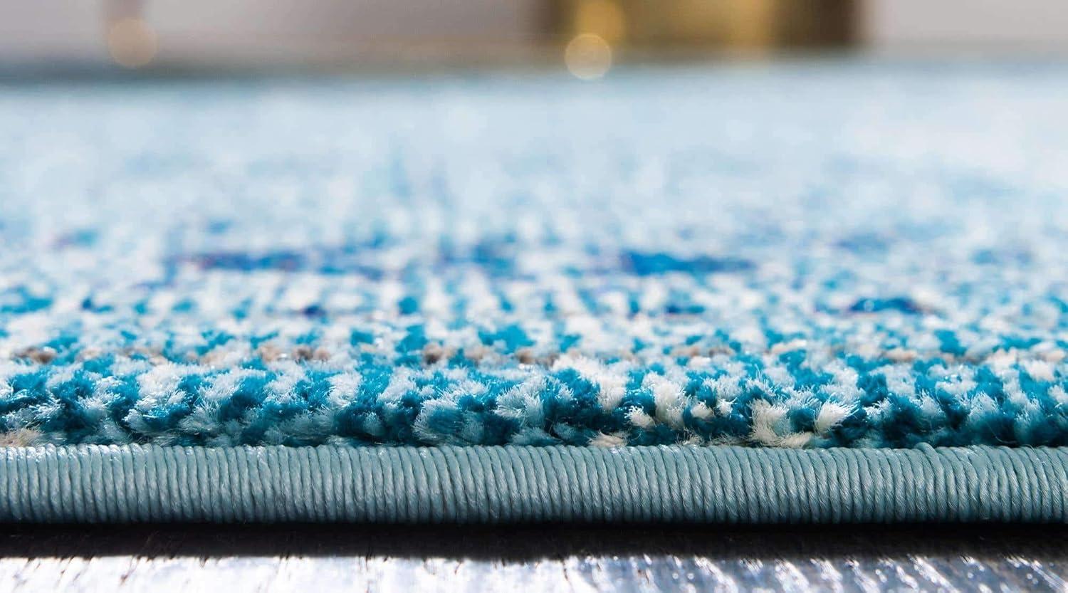 Light Blue Synthetic Stain-Resistant Runner Rug