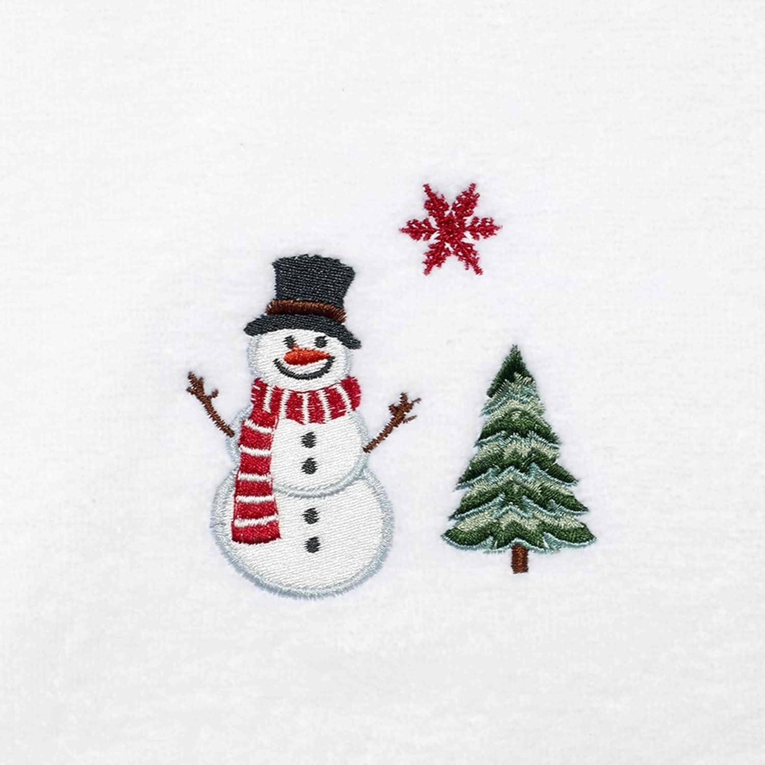 Winter Snowman White Cotton Hand Towels Set of 2