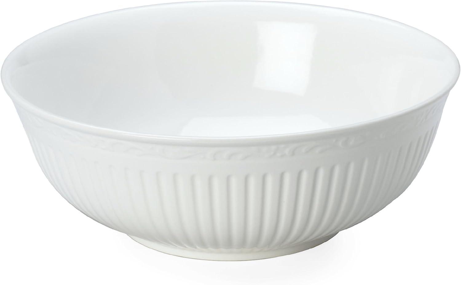 White Ceramic Embossed Detailing 9.5-Inch Salad Bowl