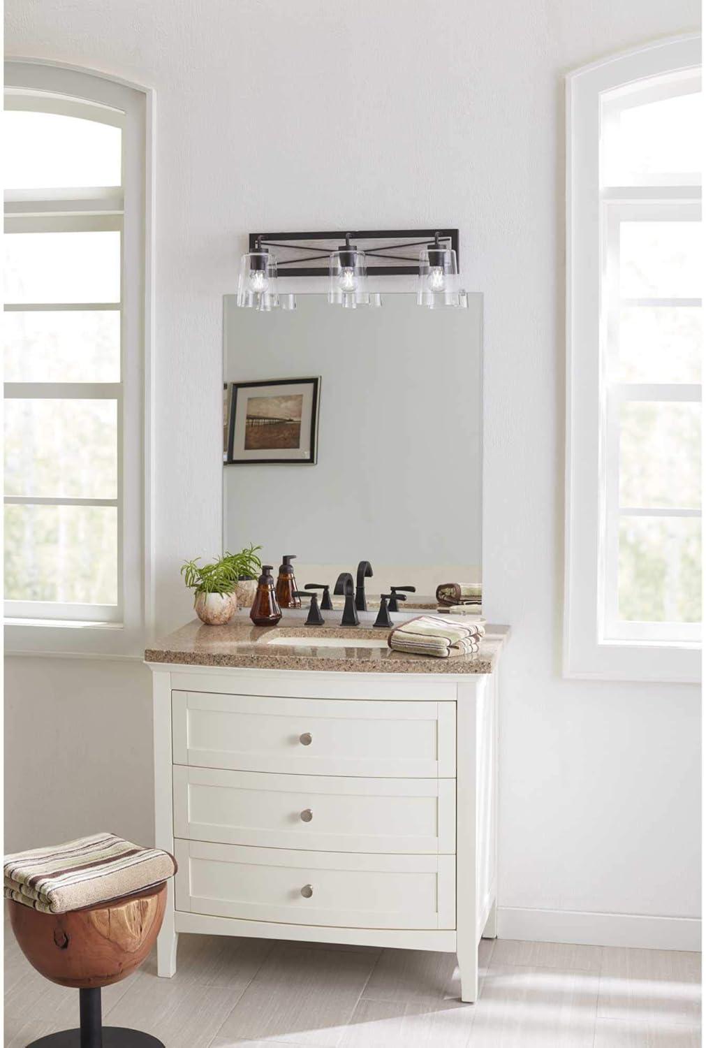 Progress Lighting Briarwood 3-Light Bath Vanity in Graphite with Clear Glass Shades