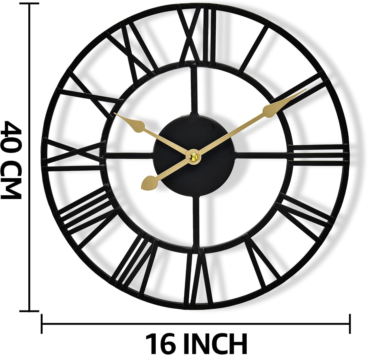 Decorative Large 16" Metal Wall Clock for Living Room - Modern Farmhouse Wall Décor