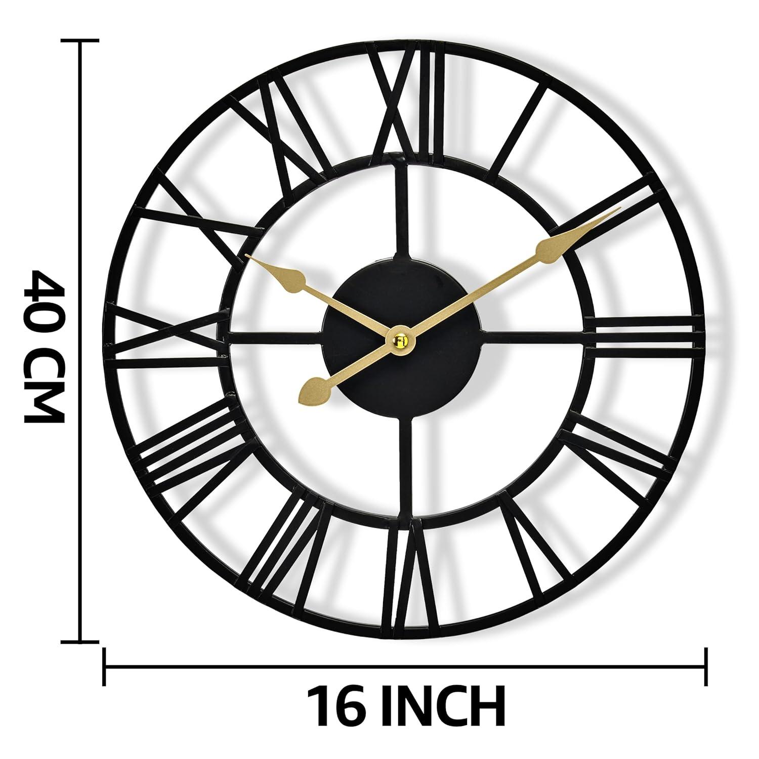 Decorative Large 16" Metal Wall Clock for Living Room - Modern Farmhouse Wall Décor