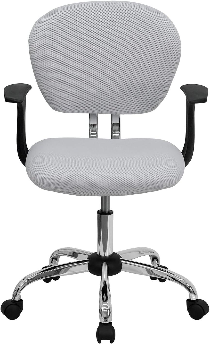 Mid-Back White Mesh Swivel Task Chair with Chrome Base