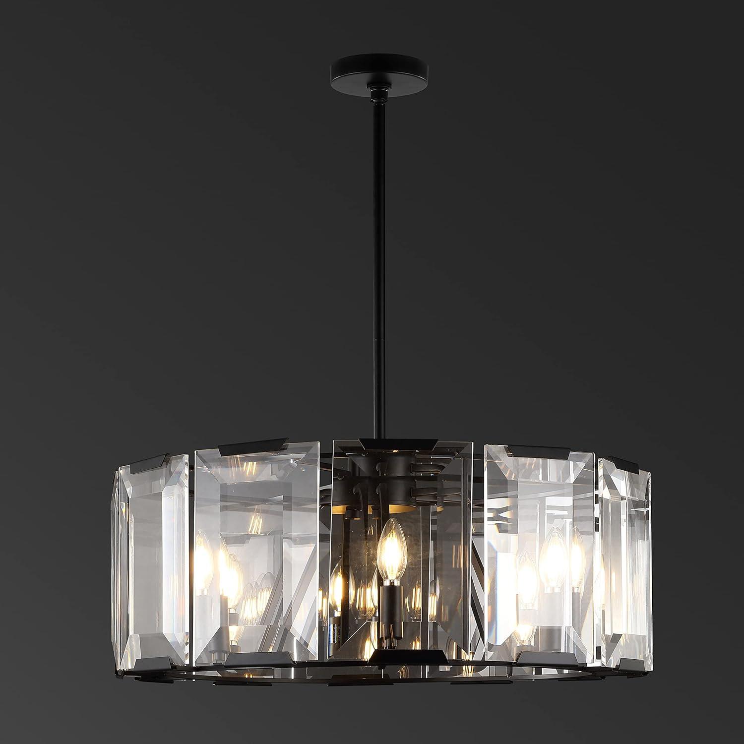 Esperanza Sleek Black Metal and Emerald-Cut Crystal Chandelier